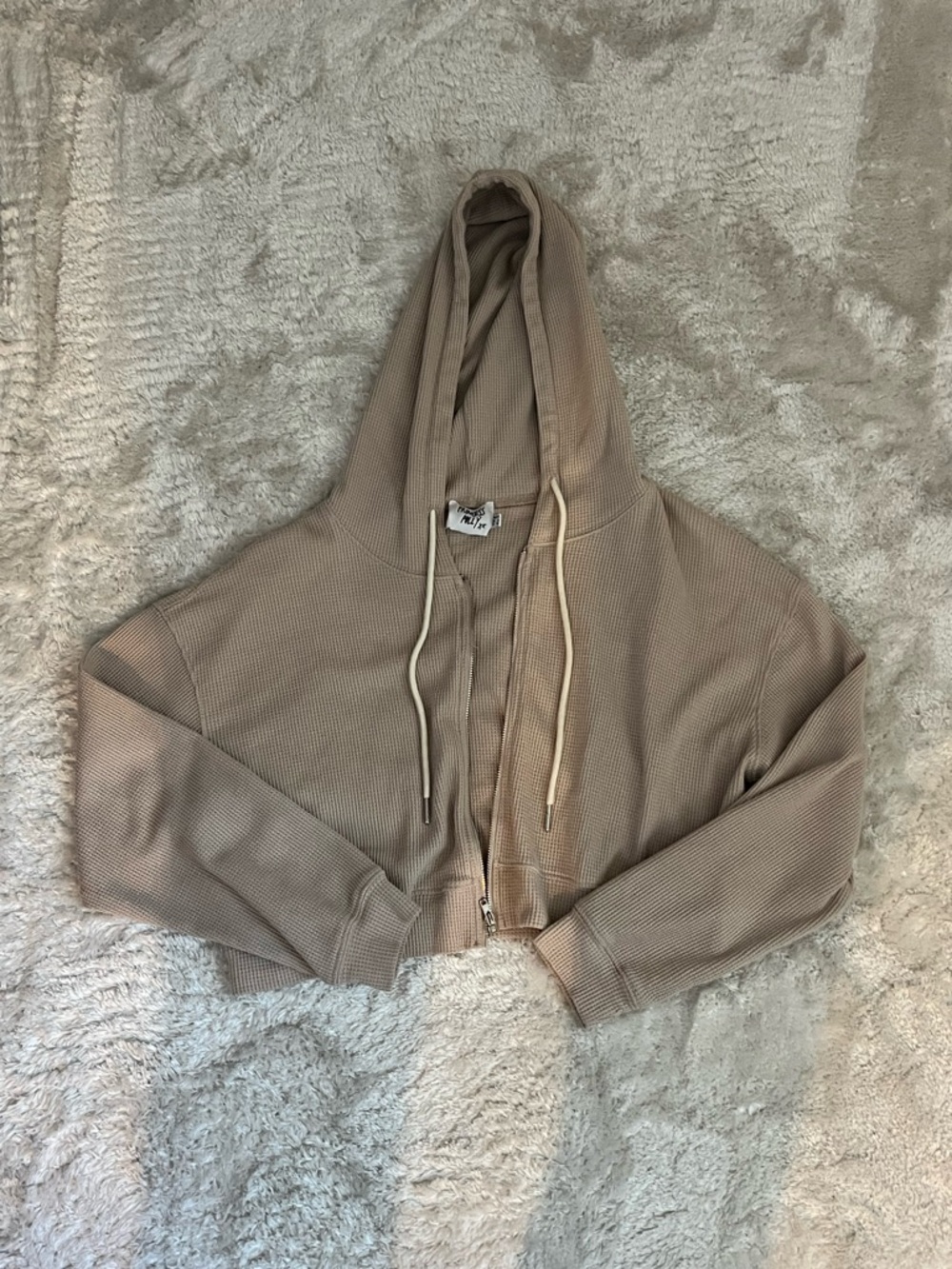 Princess Polly SIZE 2 Neutral Waffle Zip Hoodie